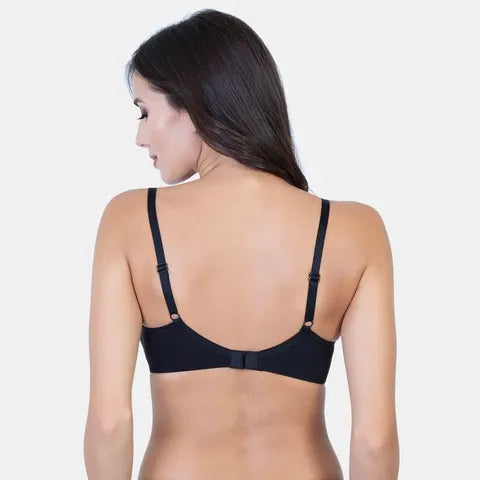 Soft cotton black t-shirt bra by Envie with wirefree support, smooth finish and all-day comfort