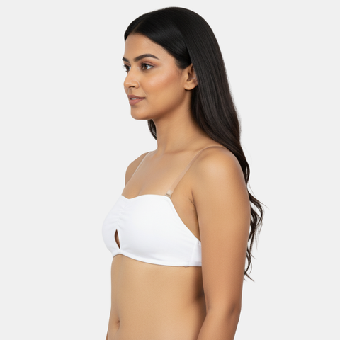 Envie Medium Coverage Bandeau Bra with Transparent Back- NVB1141 (White)