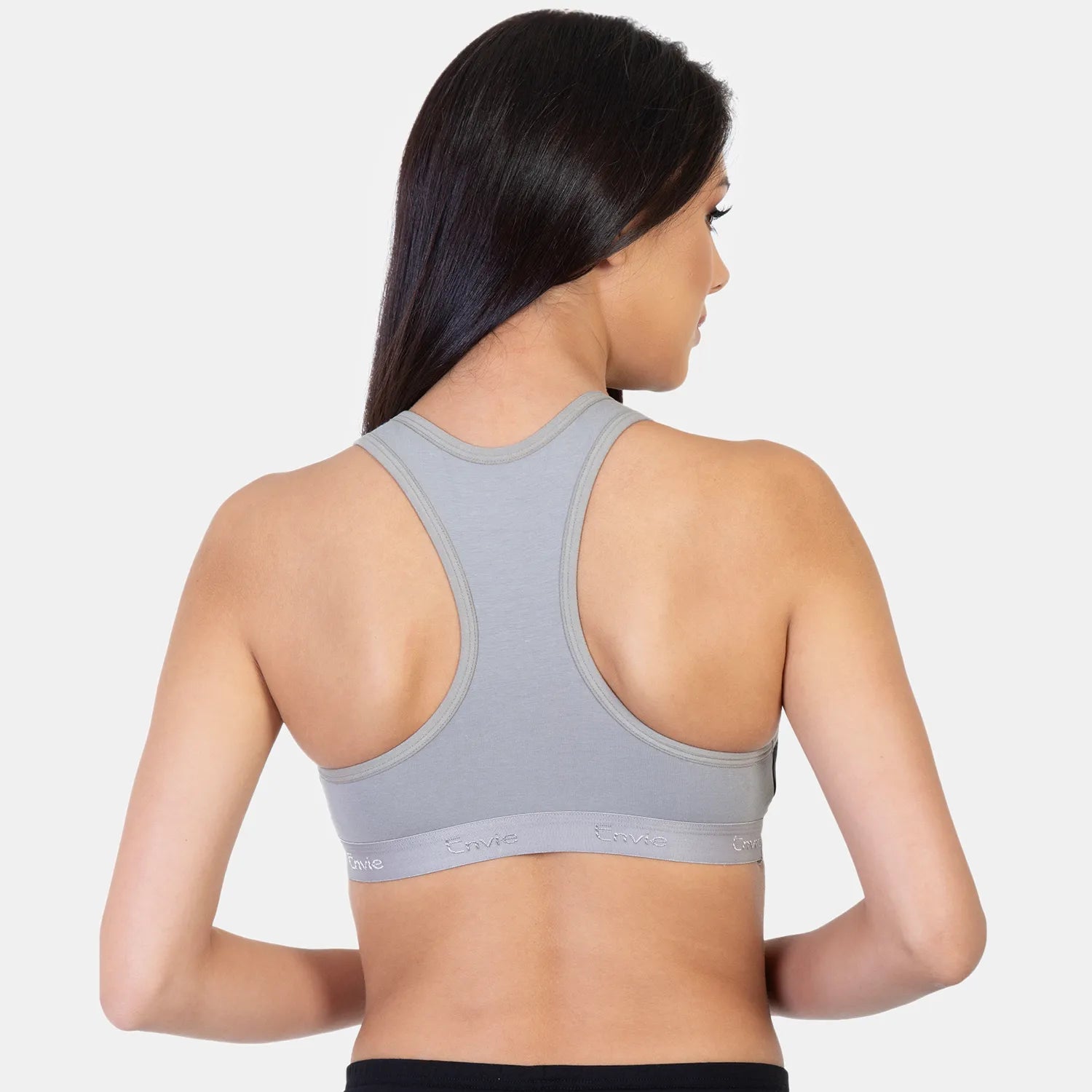 Envie grey flannel full coverage non-padded non-wired sports bra NVB1016
