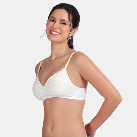Envie Padded Non-Wired 3/4th Coverage Lace Bra - NVB1130 (White)