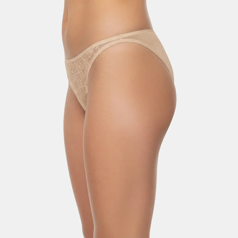 Envie Low Rise Zero Rear Coverage Lace Thong - NVP2061 (Skin)