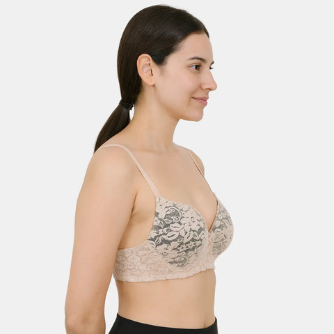 Envie Padded Wired 3/4th Coverage Push-Up Lace Bra - NVB1146 (Nude Black)