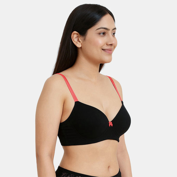 Envie Padded Non Wired Moulded 3/4th Coverage T-shirt Bra - NVB1140 (Black Coral Red)