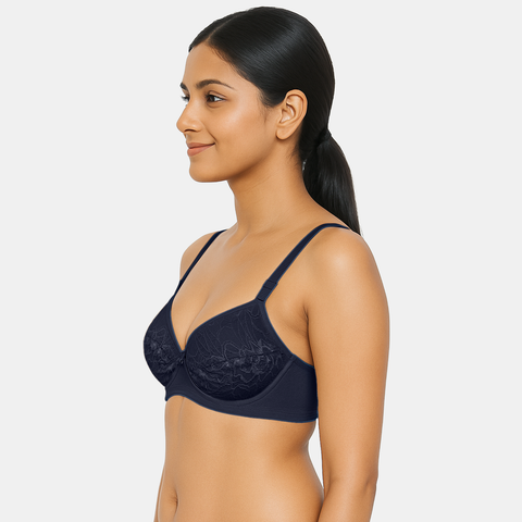 Envie Non-Padded Non-Wired 3/4th Coverage Lace Bra - NVB1133 (Navy)
