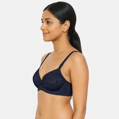 Envie Non-Padded Non-Wired 3/4th Coverage Lace Bra - NVB1133 (Navy)