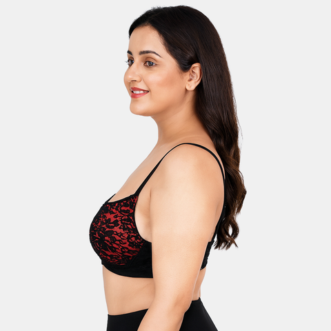 Envie Padded Wired 3/4th Coverage Push-Up Lace Bra - NVB1146 (Black Red)