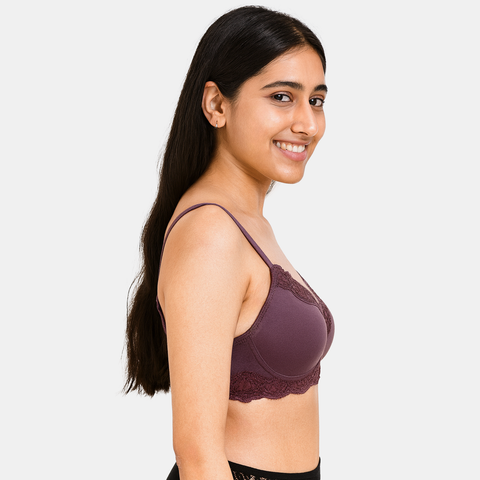 Envie Padded Non-Wired 3/4th Coverage Lace Bra - NVB1151 (Dark Purple)