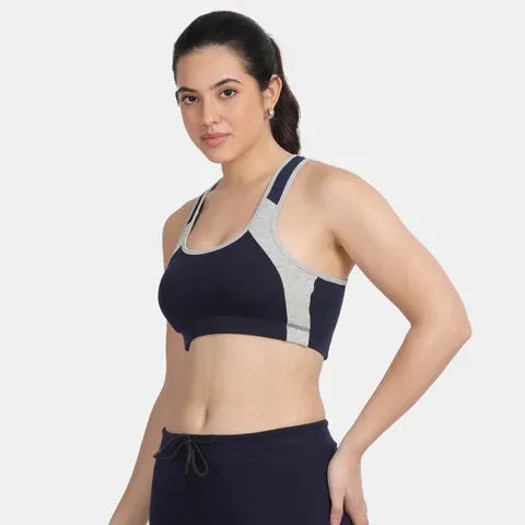 Envie Padded Non-Wired Full Coverage Sports Bra - NVB1051 (Navy Grey Melange)