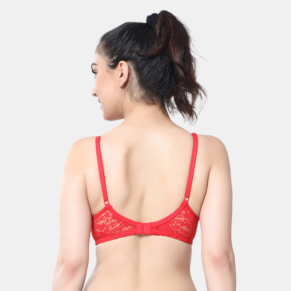 Envie Non-Padded Non-Wired 3/4th Coverage T-Shirt Lace Bra - NVB1090 (Red)