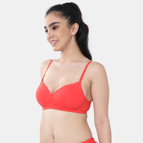 Envie Padded Non-Wired 3/4th Coverage T-Shirt Lace Bra - NVB1115 (Coral Red)