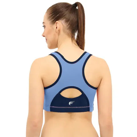Women’s full coverage padded sports bra in blue navy for gym and daily wear