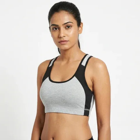 Envie Padded Non-Wired Full Coverage Sports Bra - NVB1051 (Grey Melange-Black)