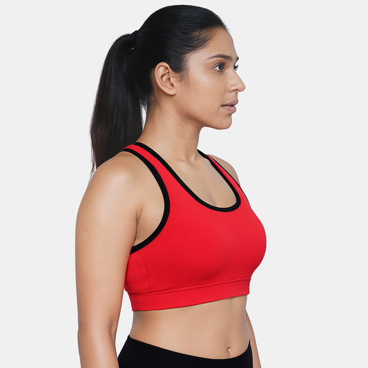 Envie Padded Non-Wired Full Coverage Sports Bra - NVB1050 (Red Black)