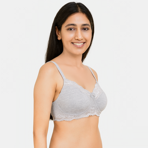 Envie Padded Non-Wired 3/4th Coverage Lace Bra - NVB1151 (Grey Melange)