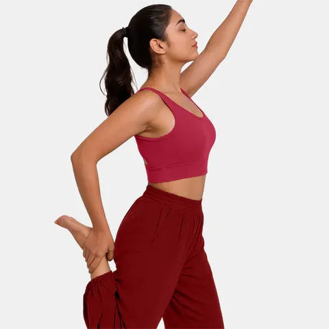 Envie maroon padded non-wired full coverage sports bra NVB1127 for women with removable padding and soft active support