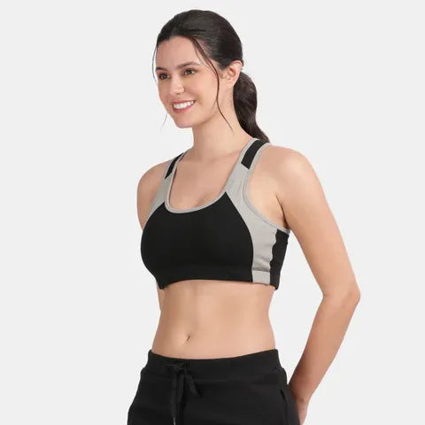 Envie Padded Non-Wired Full Coverage Sports Bra - NVB1051 (Black Grey Flannel)
