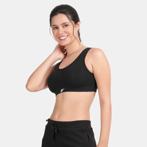 Black sports bra Envie non padded non wired full coverage comfortable gym workout bra for daily activewear