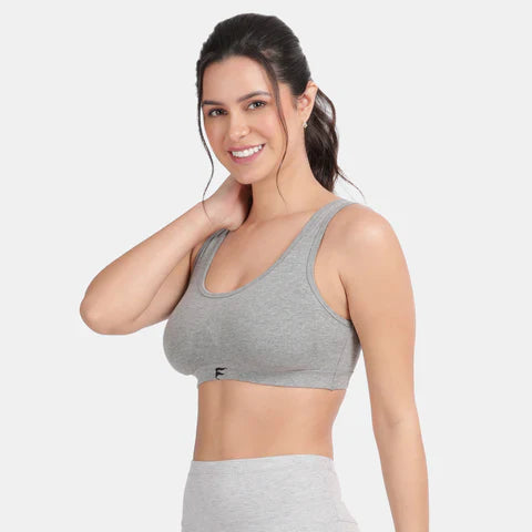 Seamless grey melange sports bra Envie full coverage non wired lightweight comfortable activewear bra for workouts