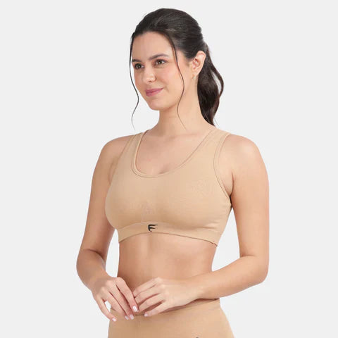 Envie full coverage sports bra skin color NVB1055 non wired non padded breathable fabric stretch support activewear bra