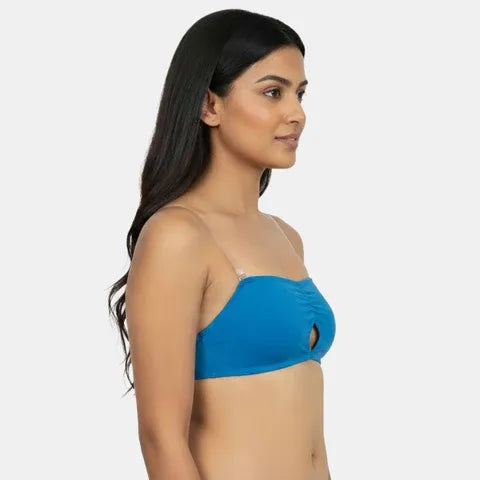 Best blue bandeau bra India Envie NVB1141 non padded non wired medium coverage strapless bra for western wear