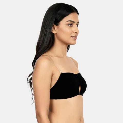 Envie bandeau bra with transparent back medium coverage NVB1141 black strapless seamless fashion bra for women
