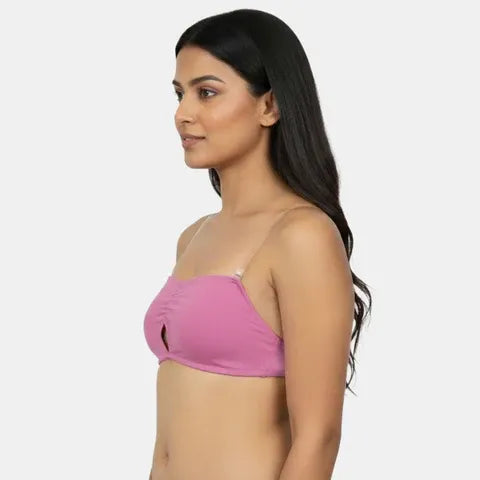 Pink bandeau bra Envie transparent back medium coverage strapless bra for off shoulder and tube outfits