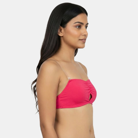 Envie Medium Coverage Bandeau Bra with Transparent Back- NVB1141 (Rosebite)