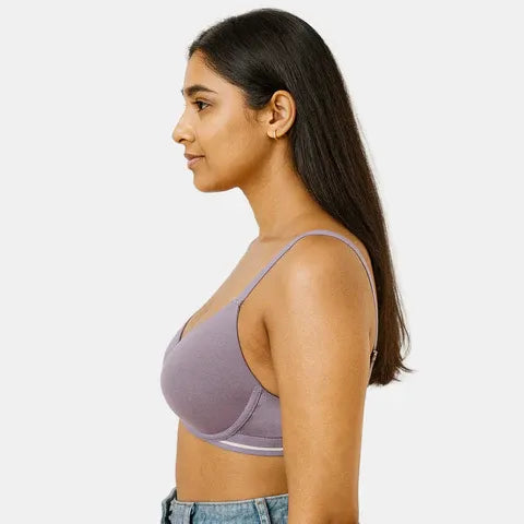 Padded wired demi cup bra for women in light purple pack of 2 with flattering 3/4th coverage design