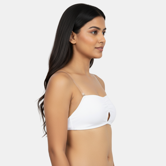 Envie Medium Coverage Bandeau Bra with Transparent Back- NVB1141 (White)
