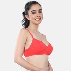 Envie Padded Non-Wired 3/4th Coverage T-Shirt Lace Bra - NVB1115 (Coral Red)
