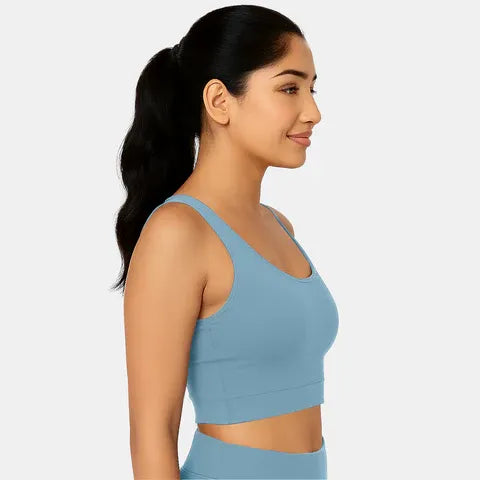 Padded full coverage sports bra in airforce shade by Envie for low to medium impact workouts and daily activewear
