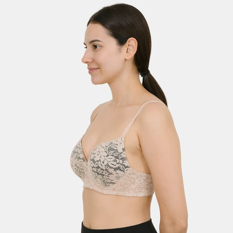 Envie Padded Wired 3/4th Coverage Push-Up Lace Bra - NVB1146 (Nude Black)