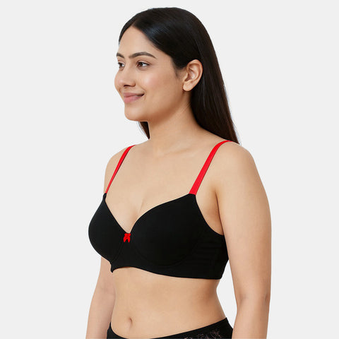 Envie Padded Non Wired Moulded 3/4th Coverage T-shirt Bra - NVB1140 (Black Red)