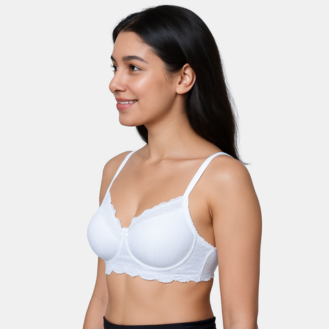 Envie Padded Non-Wired 3/4th Coverage Lace Bra - NVB1151 (White)