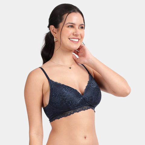 Envie Padded Non-Wired 3/4th Coverage Lace Bra - NVB1131 (Navy)