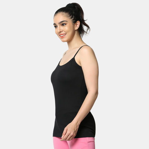 Envie Regular Fit Round Neck Short Length Lace Neckline Camisole - NVC3026 (Black)