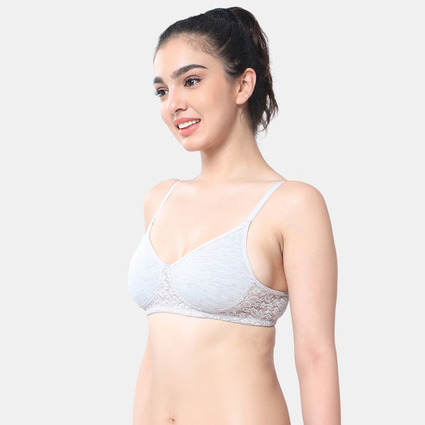 Envie Non-Padded Non-Wired 3/4th Coverage T-Shirt Lace Bra - NVB1090 (Grey Melange)