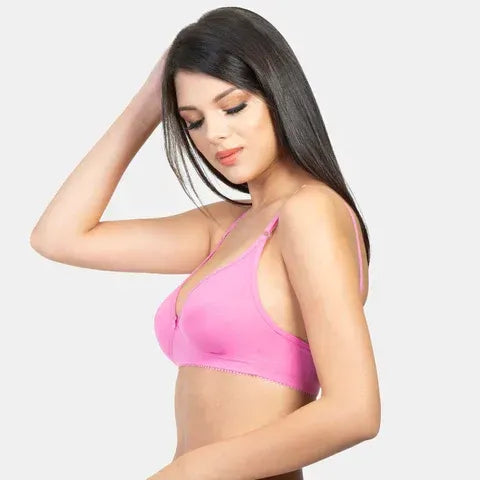 Non padded non wired minimiser bra Envie NVB1001 pink breathable fabric everyday support bra for women