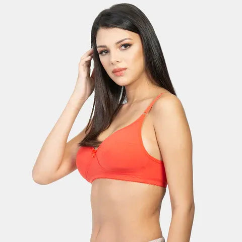 Non padded non wired minimiser bra Envie NVB1001 coral red breathable fabric everyday support bra for women