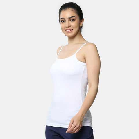 Envie Regular Fit Round Neck Short Length Lace Neckline Camisole - NVC3026 (White)