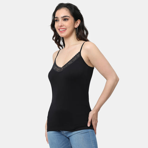 Envie Regular Fit V-Neck Short Length Lace Camisole - NVC3030 (Black)
