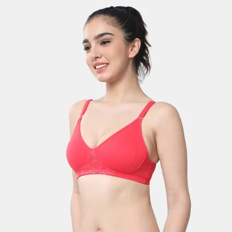 Envie Non-Padded Non-Wired Full Coverage T-Shirt Lace Bra - NVB1088 (Red)