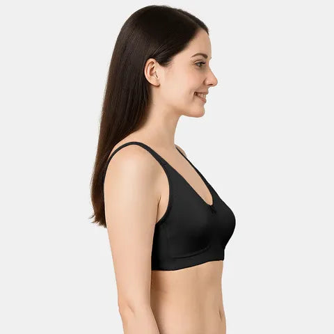 Black seamless T-shirt bra non padded non wired 3/4th coverage daily wear bra