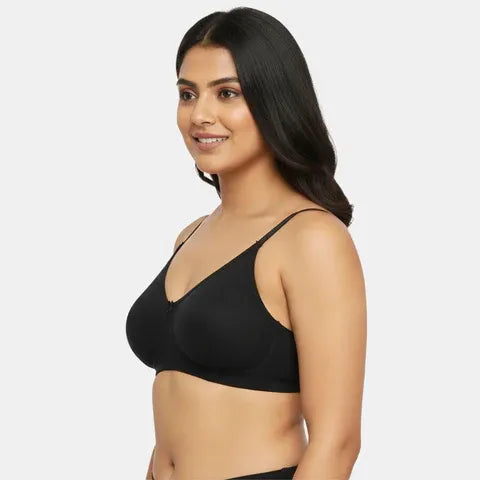 Seamless black minimiser bra Envie 3/4th coverage non wired lightweight smooth finish bra for women