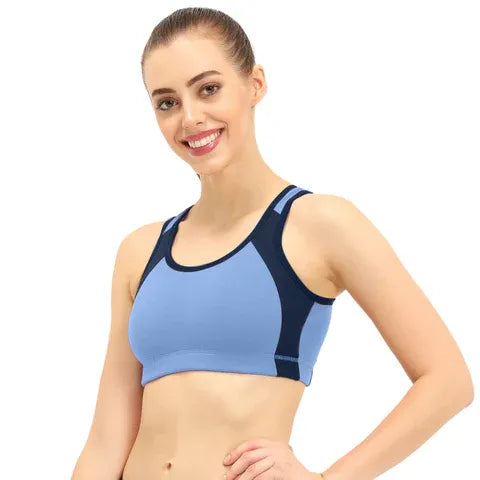 Women’s full coverage padded sports bra in blue navy for gym and daily wear
