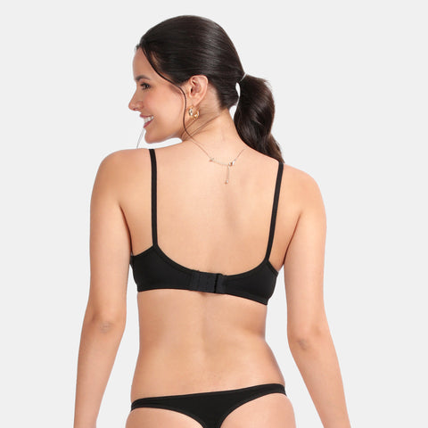 Envie Non-Padded Non-Wired 3/4th Coverage Lace Bra With Low Rise Zero Rear Coverage Lace Thong - ST1133-2061(Black)