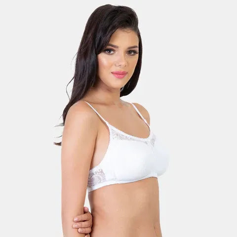 Envie white non padded non wired full coverage minimiser lace bra for everyday comfort