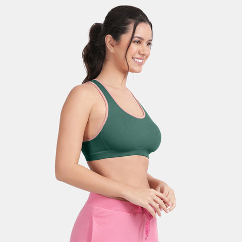 Envie Padded Non-Wired Full Coverage Sports Bra - NVB1050 (Green Pink)