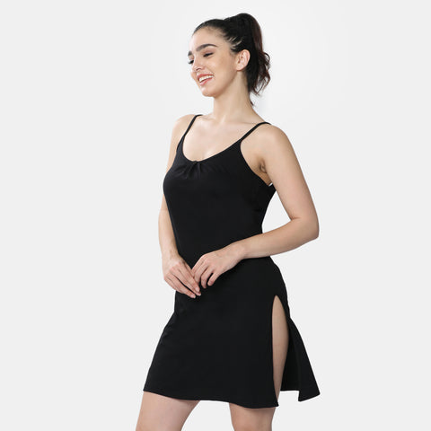 Envie Relaxed Fit Scoop Neck Thigh Length Kurta Slip - NVC3027 (Black)