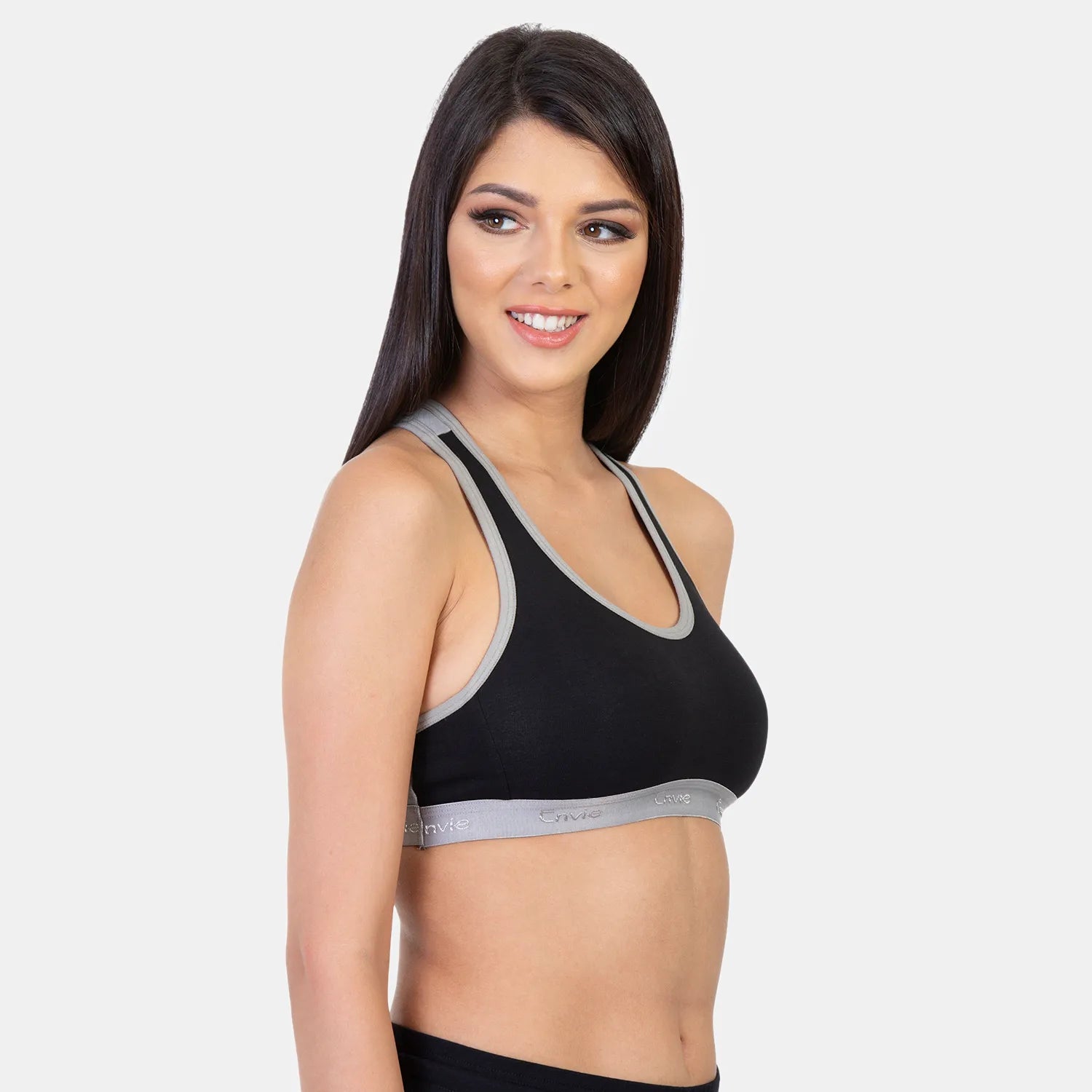 Envie grey flannel full coverage non-padded non-wired sports bra NVB1016